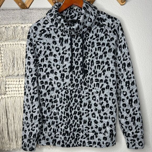 Derek Heart grey leopard print cowl-neck sweatshirt - Picture 1 of 4